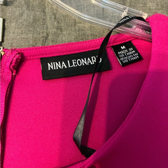 Nina Leonard Hot Pink A-Line Dress with Ruffle Bell Sleeves - Picture 5 of 6